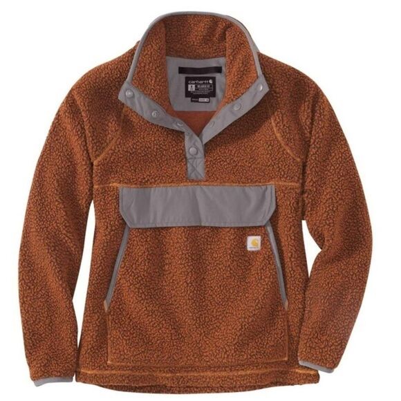 (T6) Carhartt-wip Unixex Brown and Grey Coat, Relaxed Fit Fleece Pullover - Picture 1 of 8